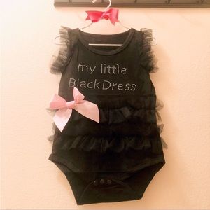 NWT My Little Black Dress Black Ruffle Boutique Onesie Pink Bow Girls 2T 3T